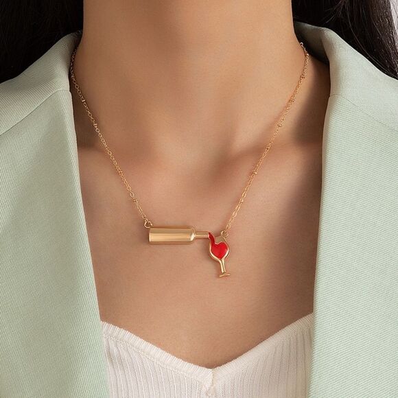 Red Wine Dripping Bottle Necklace - Picture 1 of 5